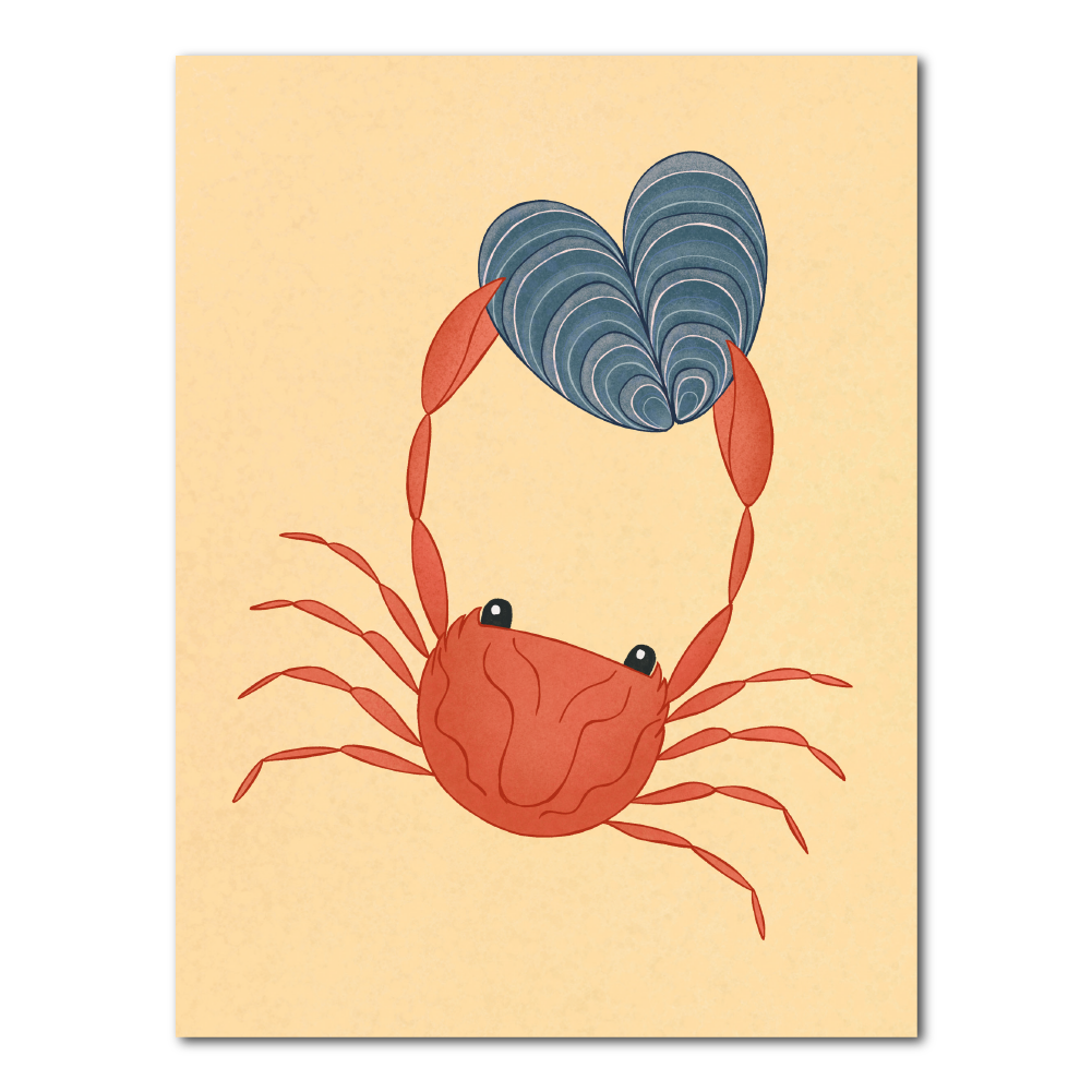 Lief tegeltje met krab en schelpenhart