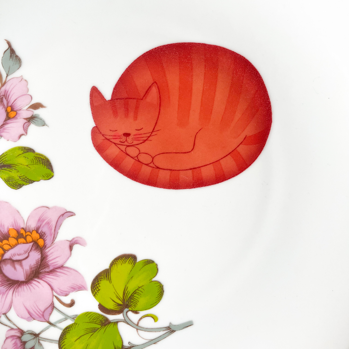 Wandbordje Rode kat met bloemen