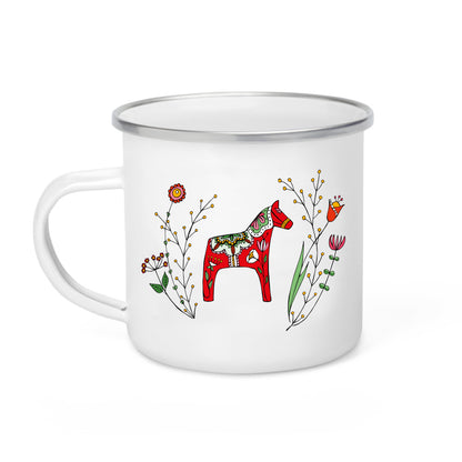 Dala horse enamel mug