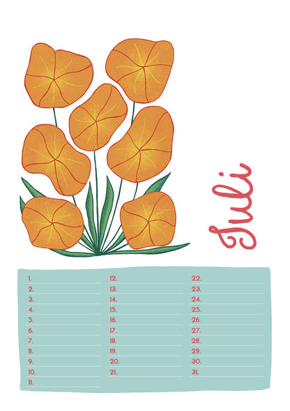Birthday Calendar with Flowers