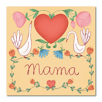 Mama kaart met gansjes, harten en bloemen