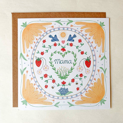 Mama kaart met bloemen in Zweedse stijl