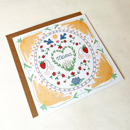 Mama kaart met bloemen in Zweedse stijl