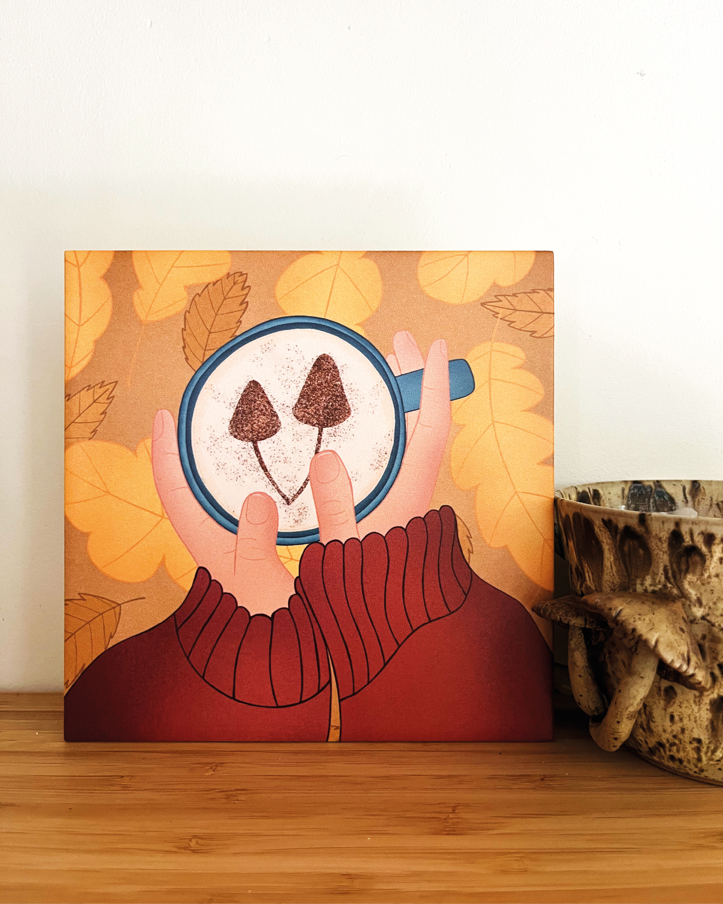 Tegel met herfst cappuccino