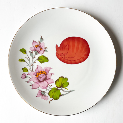 Wandbordje Rode kat met bloemen