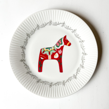 Bordje Zweeds paard en grijs bloemen randje