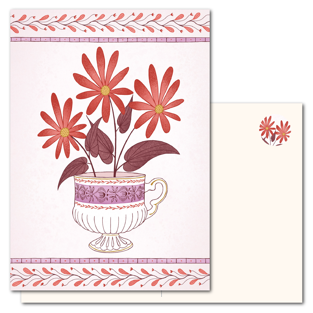 Vintage kopje met bloemen | Ansichtkaart