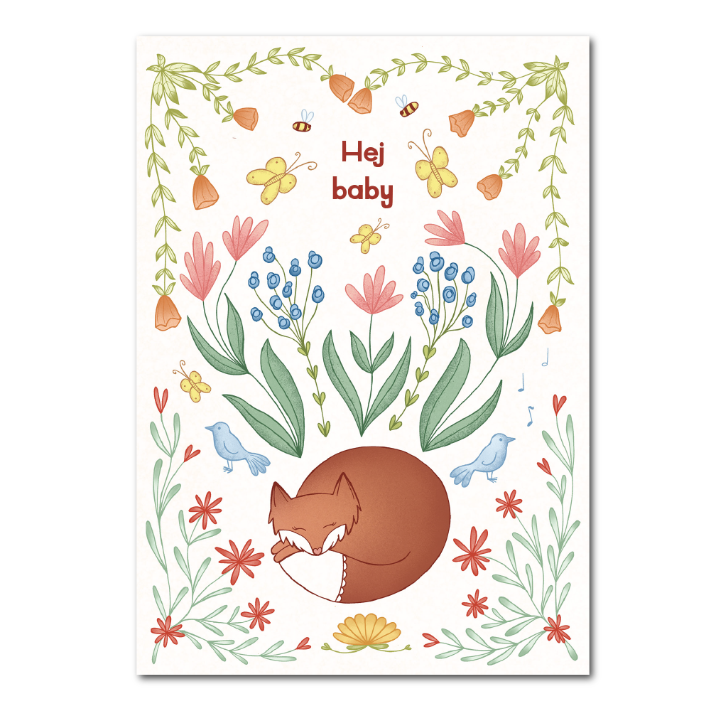 Hej baby | Geboorte ansichtkaart met slapend vosje