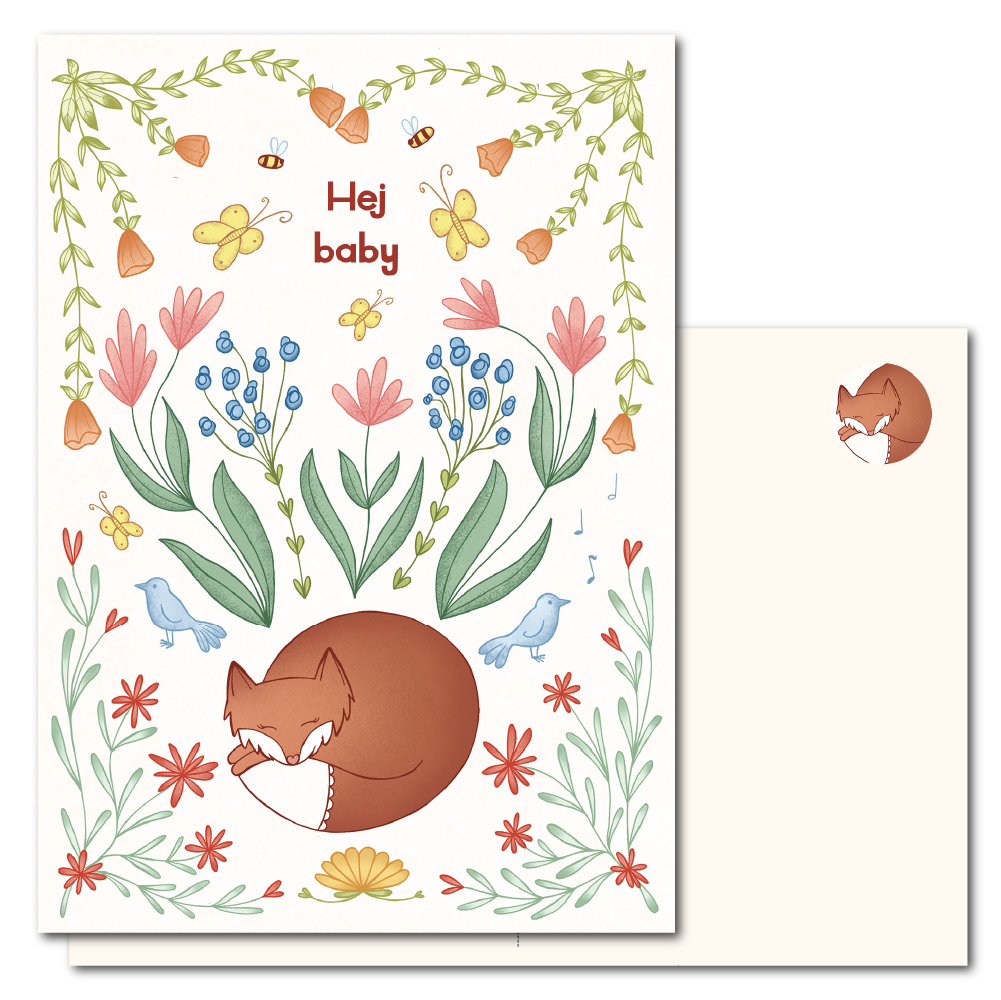 Hej baby | Geboorte ansichtkaart met slapend vosje