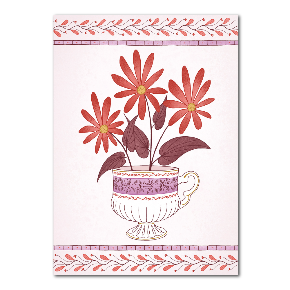 Vintage kopje met bloemen | Ansichtkaart