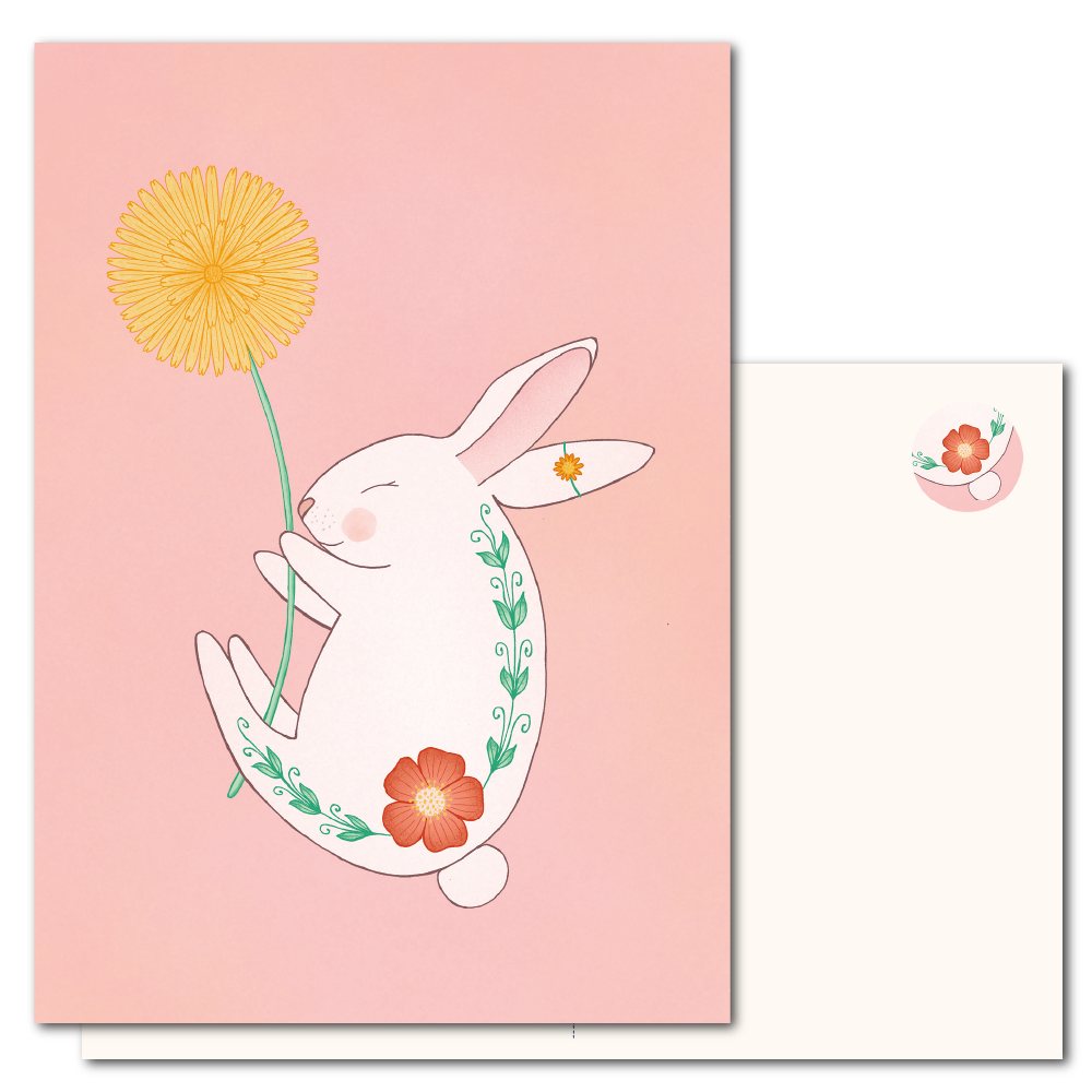 Klein konijntje met paardenbloem | Kaart