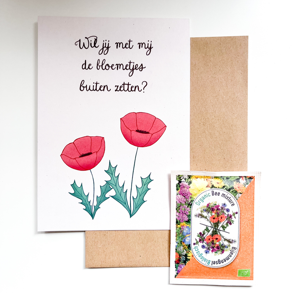 Bloemetjes buiten zetten | Kaart met bloemzaadjes