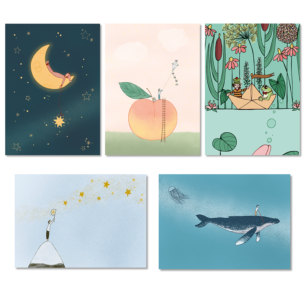 Tikje magie Kaartenset – Handgetekende Illustraties (Set van 5)