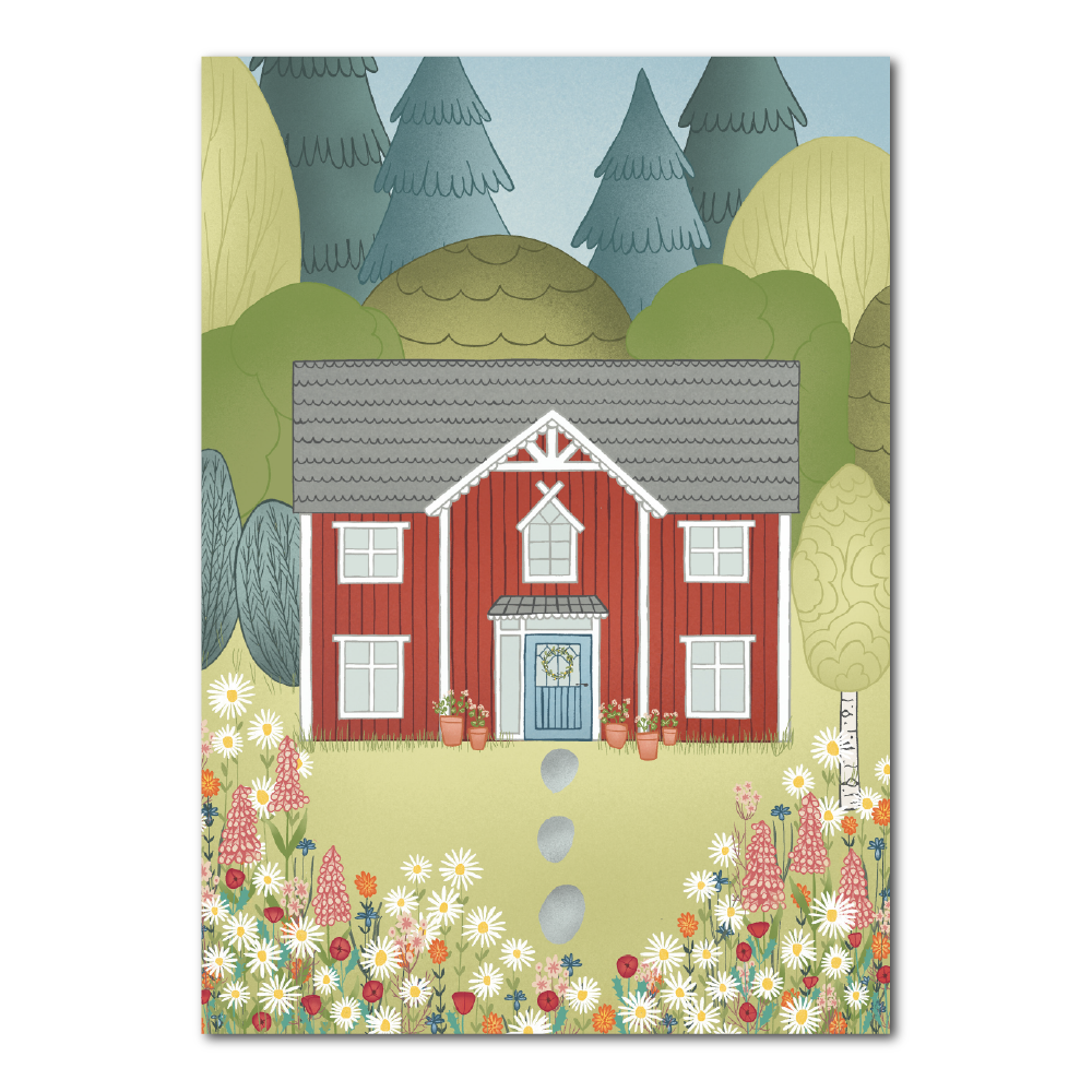 Zweeds huis met bloementuin | A5 print