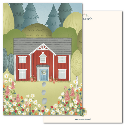 Zweeds huis met bloementuin | A5 print