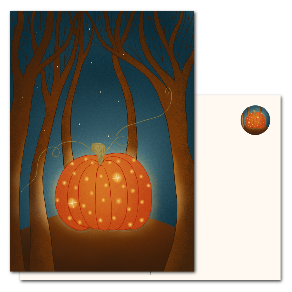 Pompoen met lichtjes | Ansichtkaart Herfst & Halloween