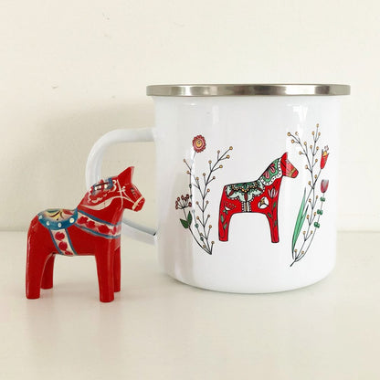 Dala horse enamel mug