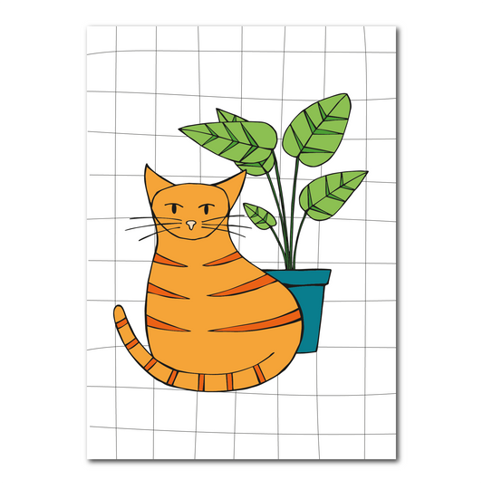 Kat bij plant | A5 print